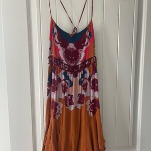 Free People Pink Orange Sundress Sleeveless Spaghetti Strap